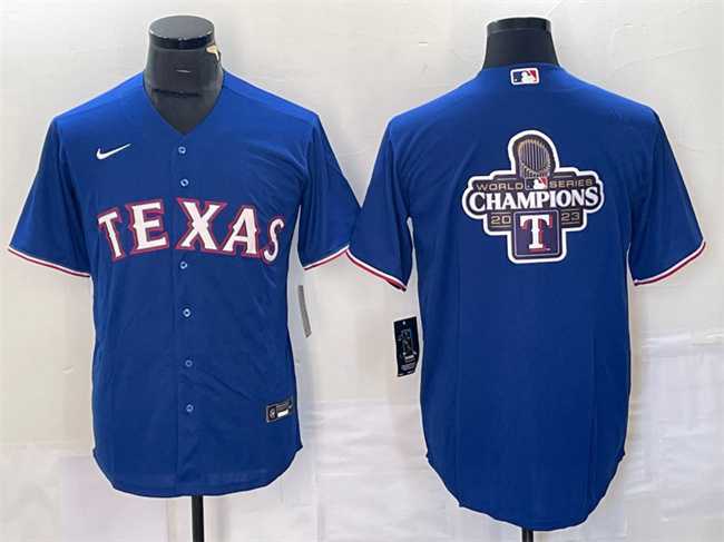 Men%27s Texas Rangers Royal 2023 World Series Champions Big Logo Cool Base Stitched Baseball Jersey1->texas rangers->MLB Jersey